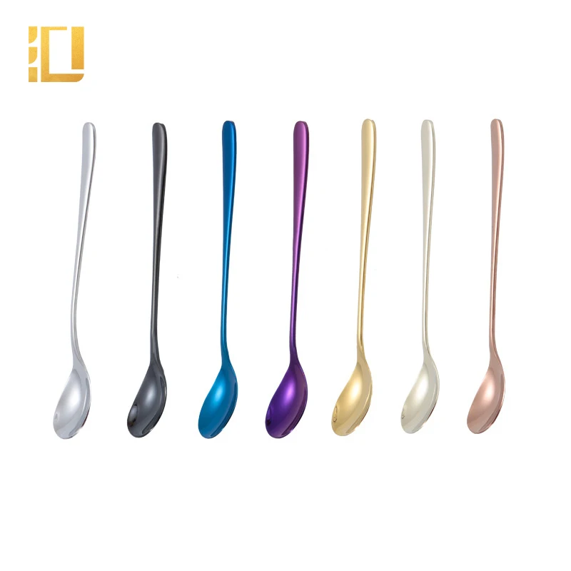 

Food Grade Long Spoon 304 Stainless Steel Cutlery Spoon Set, Champagne gold/navy blue/purple /silver/black /golden /rose gold