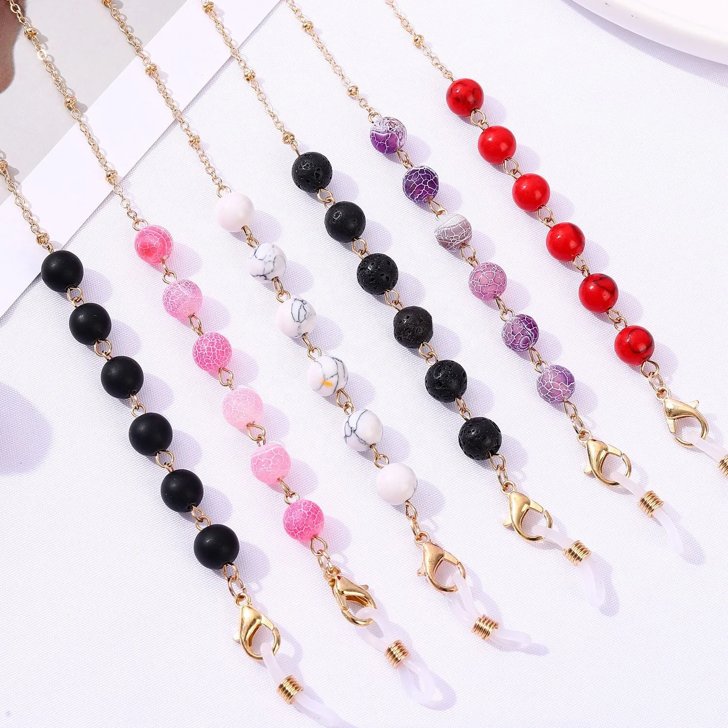 

Women Masking Glasses Chain Holder Colorful Natural Stone Beads Neck Cord Sunglasses Facemask Holder