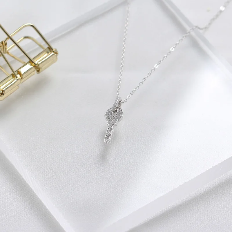 

INS design Simple Cute gift Cut Zircon Key Pendant 925 Sterling Silver jewelry women necklace
