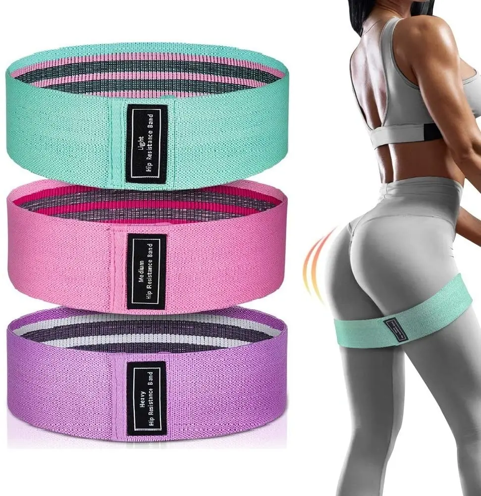 

Custom Logo Exercise Workout Pink Bands Fabric Latex 60 pounds Cotton 60Hip Resistance Band Set Of 3, Blue, red, yellow, black or customized