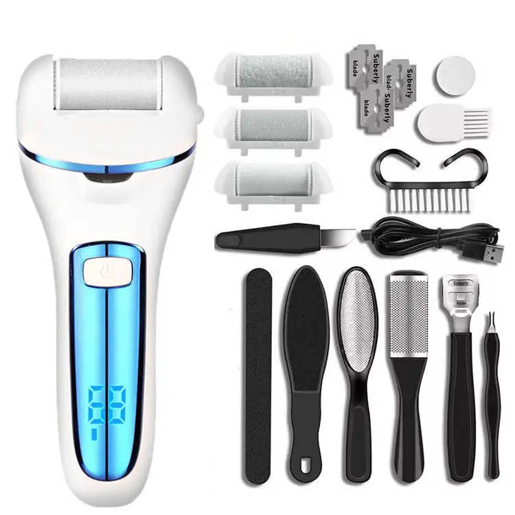 

2023 Rechargeable Electric Feet Callus Removers Pedicure File Tool Foot Grinder with 3 Rollers Waterproof Feet Care Kit