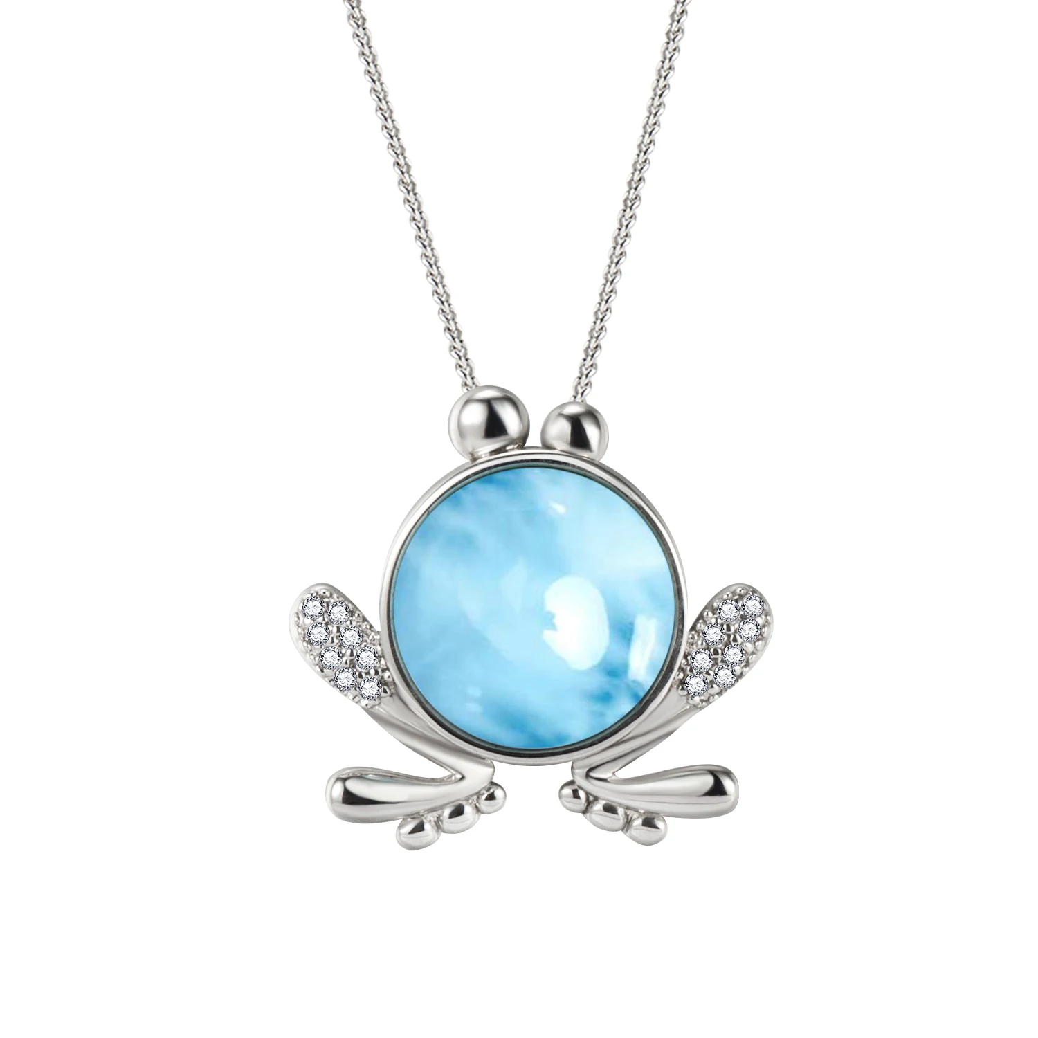 

Hot Sales S925 Sterling Silver Wholesale Jewelry Natural Frog Shape Blue Larimar Charm Pendant Necklace