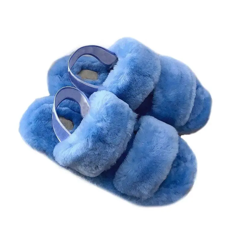 

Fashion open toe fluffy fur slippers custom color ladies fur slippers, Blue, leopard, yellow, grey, black