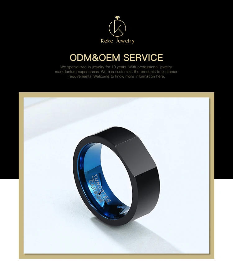 Wholesale European and American vacuum plating engraving blue and black tungsten steel men's ring TCR-091