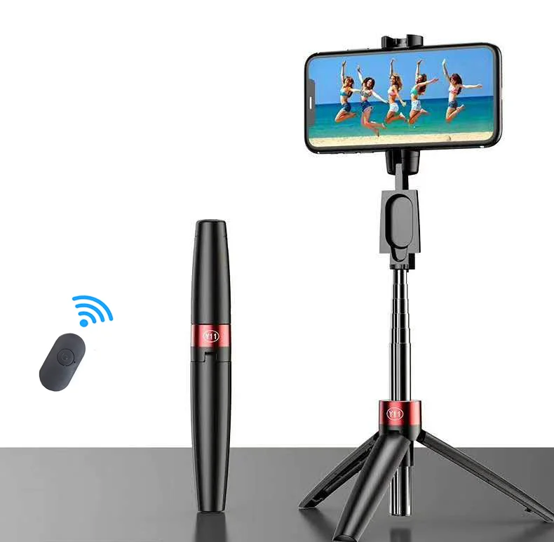 

Hot Sale Phone Tripod Style Y11 360 Rotation Phone Clip 3 in 1Wireless Remote Shutter Lipstick Selfie Stick Tripod For Youtube, Black (support customized colors)
