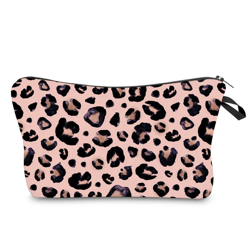 

Ready Women Travel Soft Polyester Women Portable Leopard Print Makeup Cosmetic Bag, Brown leopard