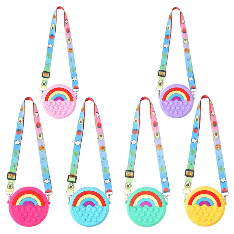 

Round rainbow diagonal bag, bubble silicone various shapes and styles decompression toy infantil bag purse bolso morral, Customized color