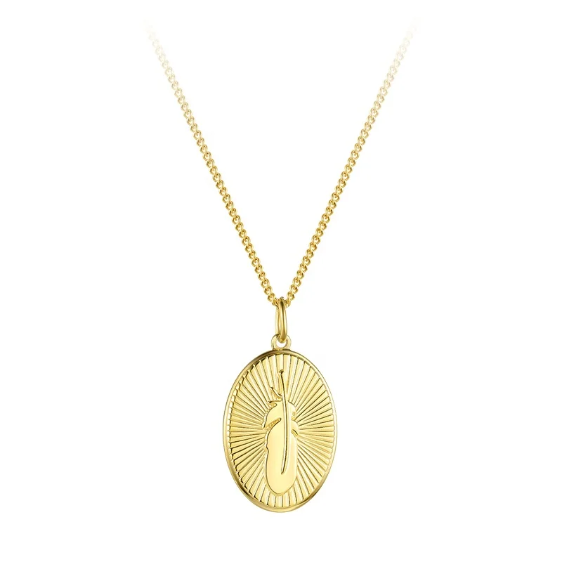 

18K Gold Plated Stainless Steel Jewelry Metal Chain Oval Feather Pendant Accessories Necklaces P193044