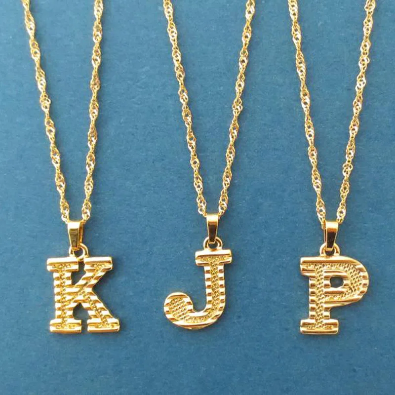 GOLD PLATE  ALPHABET LETTER NECKLACE CHOICE OF CHAIN STAINLESS STEEL 
