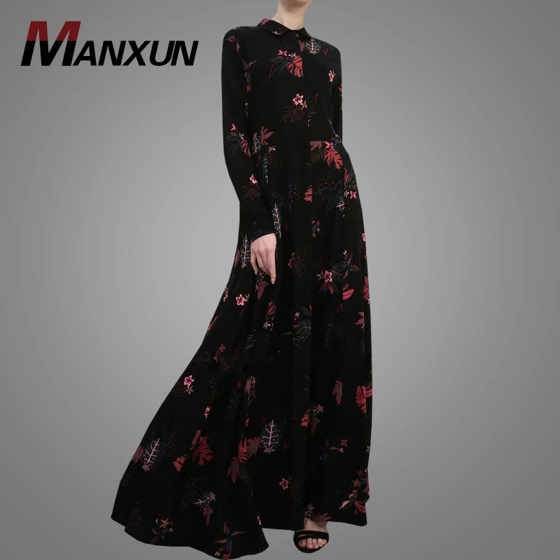 
High Quality Print flower Muslim Dress Turkish Design Long Kaftan Floral casual abaya Islamic Clothing  (62320226692)