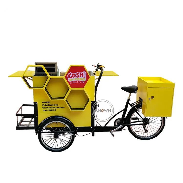 

Street Market Mobile Barbecue Bike Outdoor Beer Fried Chicken Sales Cart Manufacturer Customized Inverted Vending Tricycle