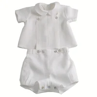

Old European Frocks Designs Baby Clothes Plain White Linen/Cotton Blend Baby Boys Boutique Clothing Set