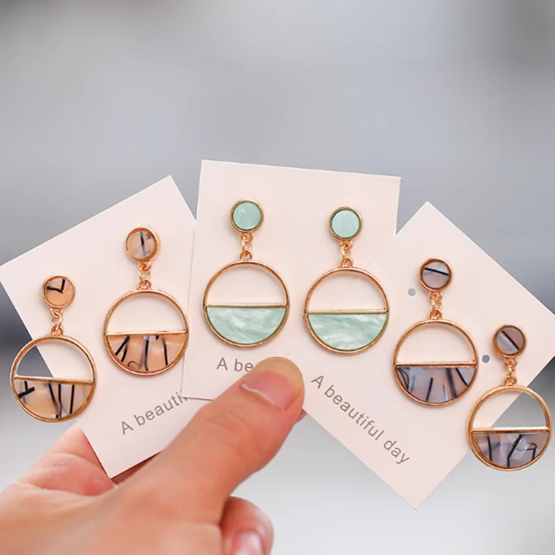 

Wholesale Fashion Korean Wild Design Half-circle Hollow Dangle Marble Geometric Earrings Jewelry For Women and Girls, As picture or customized