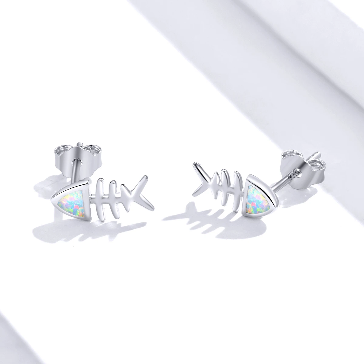 

Lovely Fish Bone New Product Opal Stone Minimalist Trendy Earrings 925 In Silver