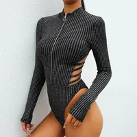 

PATON clothing manufacturer custom cheeky seat coverage zip long sleeve sexy Bodysuit women