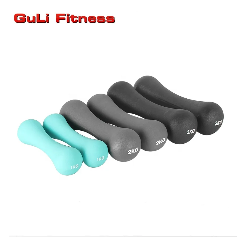 

Wholesale 12kg colorful Neoprene vinyl dipping Bone Dumbbell Set with Rack for Women and kids Fitness, Blue/grey/black or customized