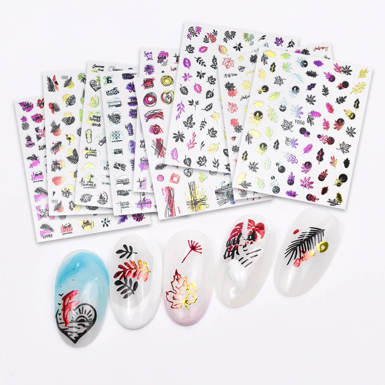 

JOYFUL New Arrival Fashion Wholesale Nail Sticker Rainbow Black Nail Sticker 3D Beach Pattern 1048-1056, Colorful