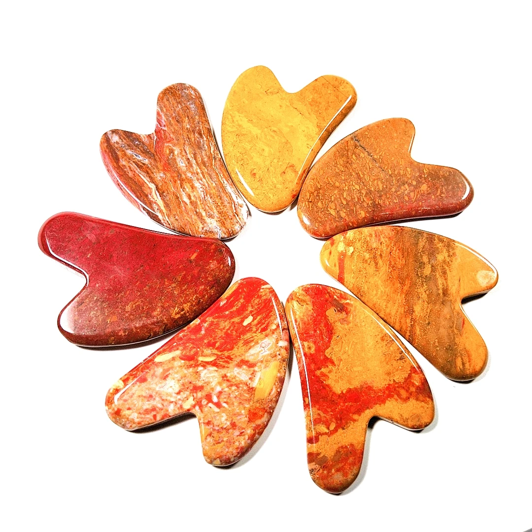 

newest design 100% natural heart jade guasha mookaite jasper stone guasha