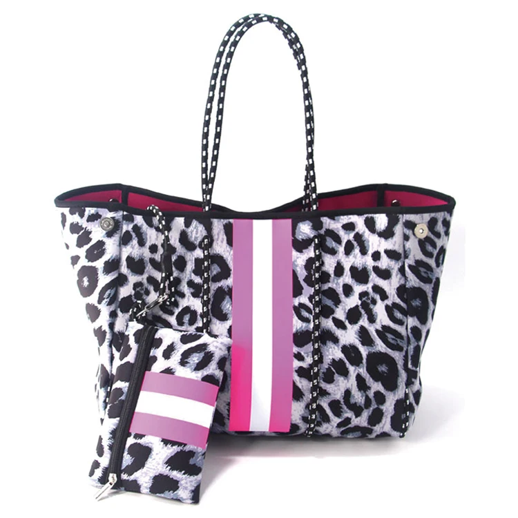 

EG610 Hot Sales summer designs women neoprene beach tote bag leopard handbag