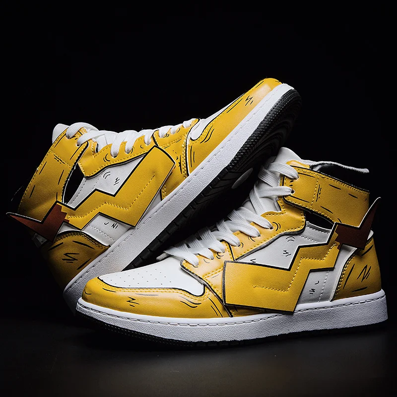 

Factory Supply Low Price Wear Resistant Comfortable Men Fitness Walking Shoes AJ 1 Men Pattern Skateboarding Shoes, Black, yellow and orange