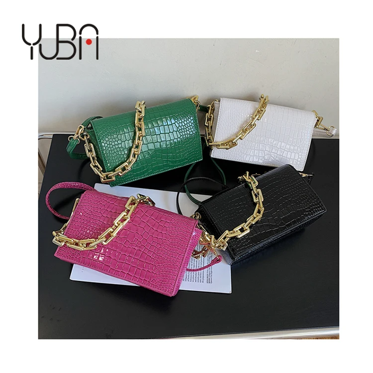 

Patent Leather Ladies Flap Crocodile hand bags luxury Acrylic Chains tote handbags women shoulder bags, Customizable