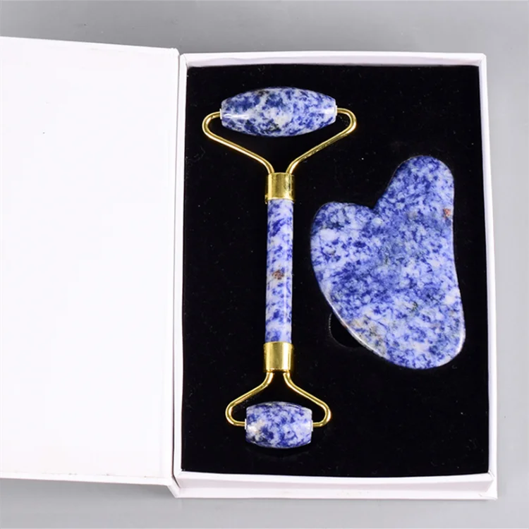 

Advanced Blue Dot Stone Jade roller GuaSha Set Effective Facial Anti-Aging Blue Dot Stone Jade roller GuaSha Set