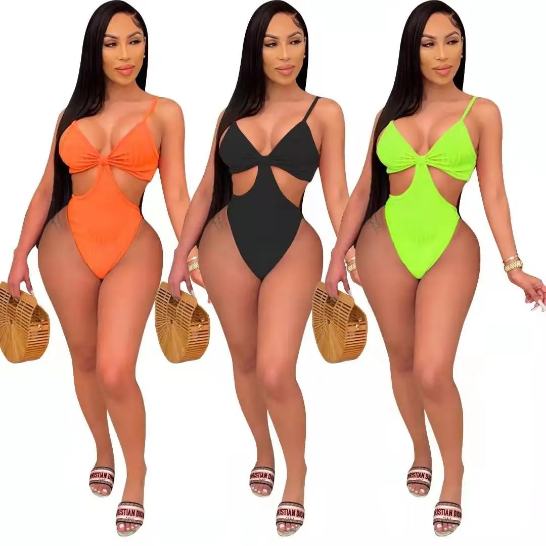 

2021 New Arrivals Fashion Women Sexy Spaghetti Shoulder Girdle Bra Irregular Panties Waist Hollow Out Bikini swimsuit, Picture show