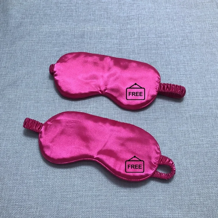 

Free Sample Custom logo soft pure hot pink silk satin travel sleeping mask eyemask