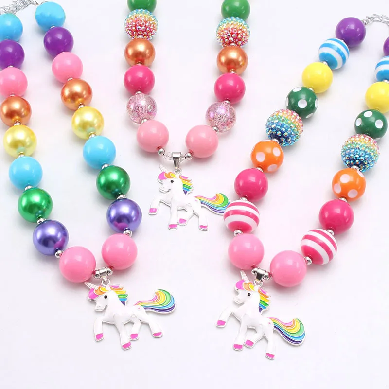 

Hot sale handmade summer cartoon rainbow horse pendant little girls necklace, As picture show