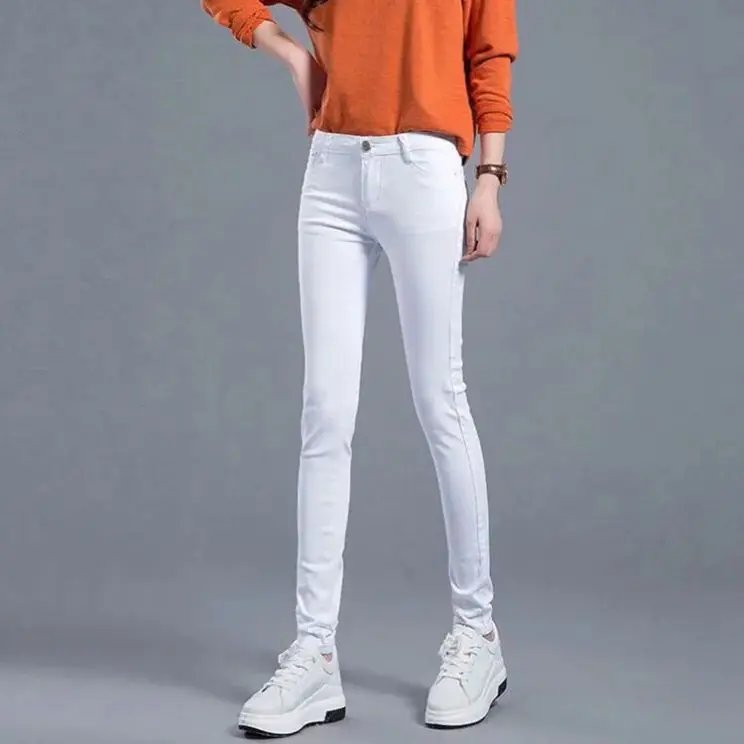 

Fashion 2020 skinny pants solid casual temperament commute women jeans high waist jeans women, Black, white