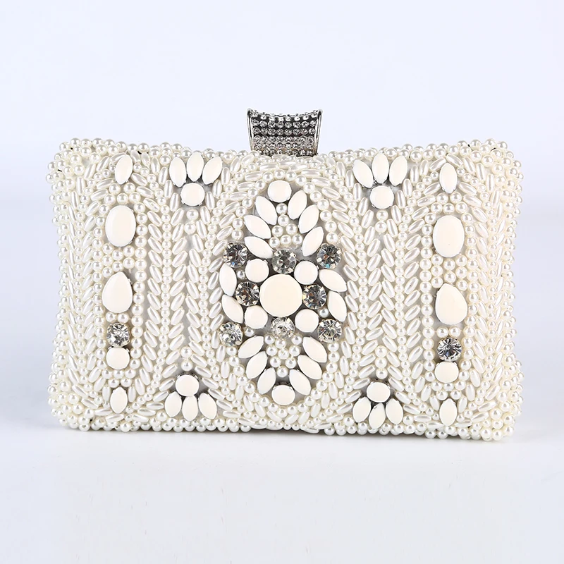

Good Guality Ladies Hand Bags Women Rhinestone Beaded Bridal Purse Crystal Clutch Bag Frame Evening Bags for Wedding Party, White