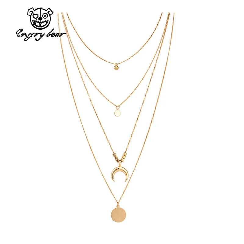 

2022 Jewelry Hot Sale Star and Moon Heart Pendant Necklace Ladies Multilayer Gold Plated Moon Necklace