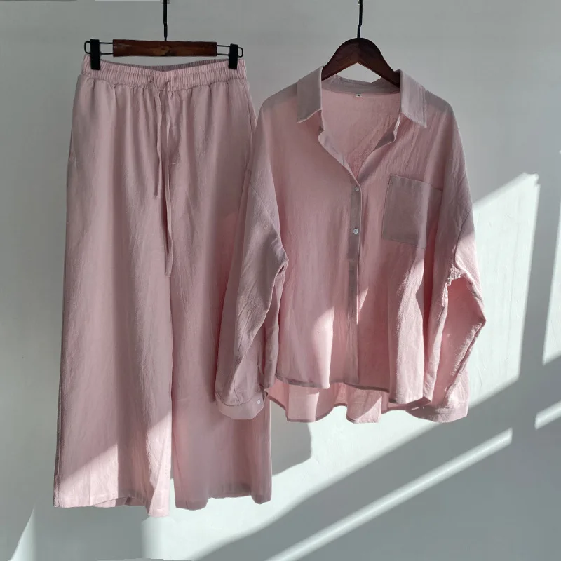 

Women's 2-piece Retro Oversize 2022 Cotton and Linen Shirt Plus High Waist Slacks Suit Women's Sweatshirt Set Sweatshirt