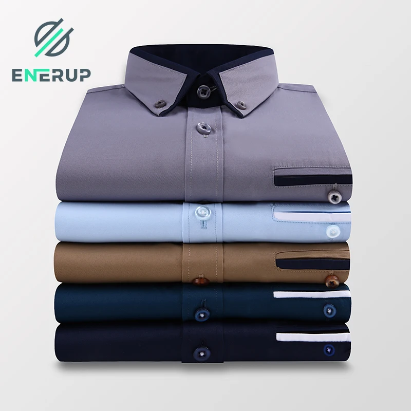 

Enerup Wholesale Custom Long Sleeve Solid Fashion Casual Slim White 100% Cotton Printing Plastisol Heat Transfers Men Shirt