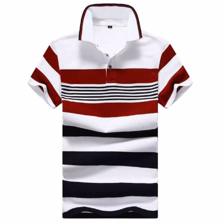 

Men's Polo Shirt Striped Cotton Short Sleeve T-shirt Slim Casual Stripe Lapel Business