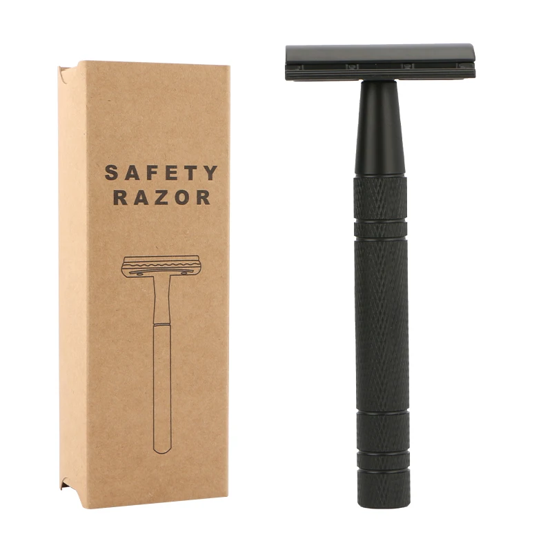 

new trends Classic safety razor with 3 piece aluminum handle new arrival men's shaving black color razor