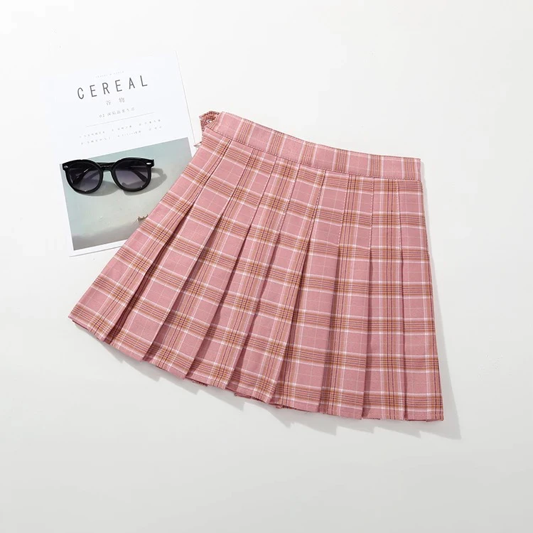 

pleater elastic waist short SK090 Pleated Skirts Skater A-Line High Waisted Mini Skirt School Girls Uniform Plaid Skirt Kid