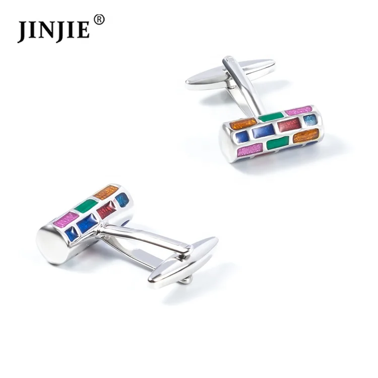 

High quality wholesale custom design colorful brass columnar shaped men's cufflinks for wedding