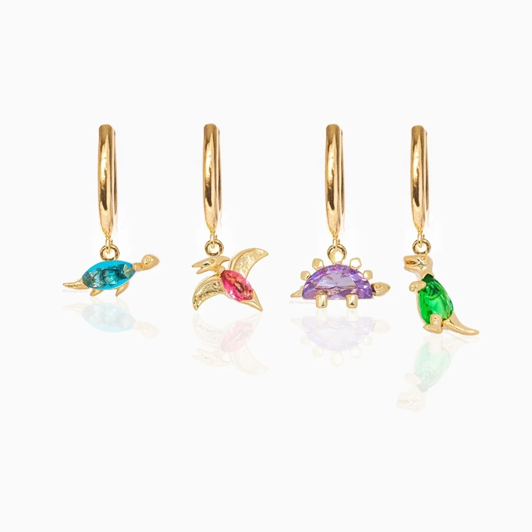 

2021 new fashion trendy huggie hoop dinosaur earrings colorful cz animal pendant cute earrings, Picture
