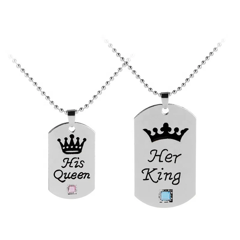 

The New Letter Pendant jewelry 18K Gold Plated Her King His Queen Fashion Crown Couple Necklace Wholesale, Picture shows