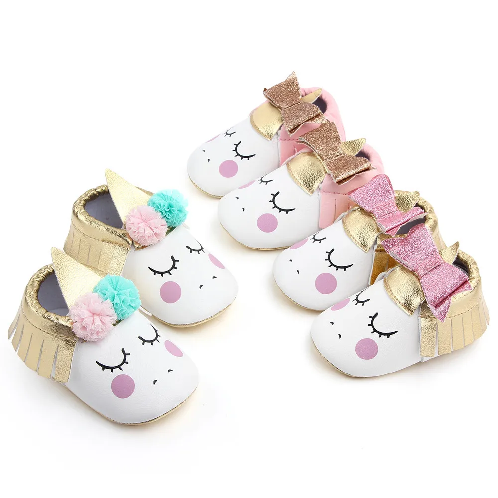 

Hot Selling Lovely Cartoon Unicorn Baby Slippers Christening Loafers Shoes Baby Prewalker Shoes Toddler First Walker