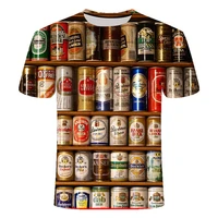 

100% polyester t-shirt cans of beer printed crewneck short sleeve Men and Women top shirt