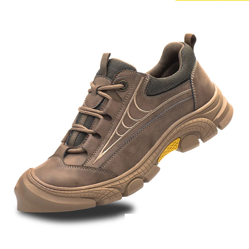 

Breathable Men Air Cushion Protective Shoes Sneakers Anti-Puncture Work Shoes Male Steel Toe Safety Shoes, Brown grey