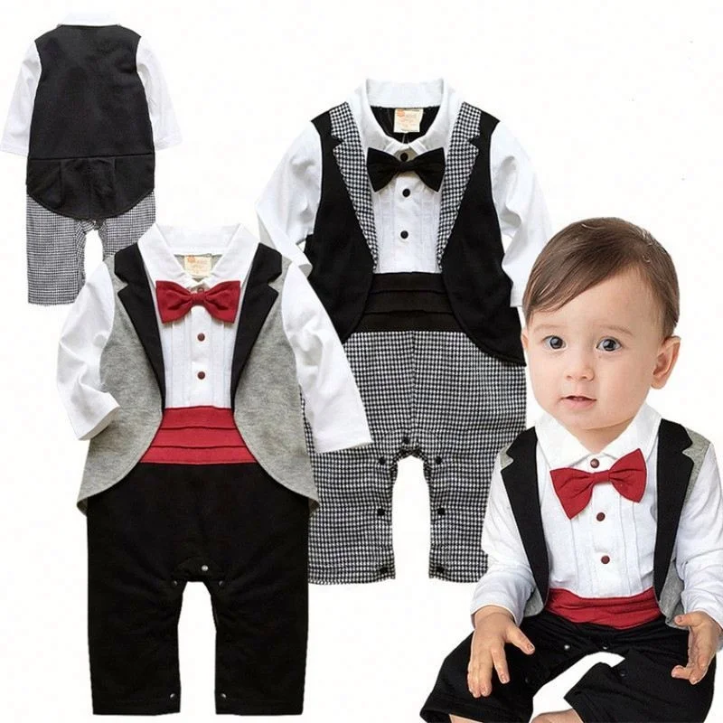 

Fashion classic formal wedding suit baby boys tuxedo little gentleman clothes jumpsuit onesie romper