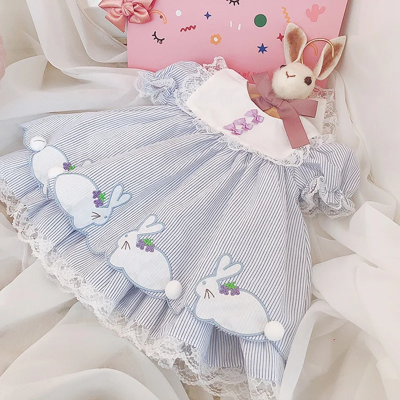 

toddler baby girls dresses kids vintage rabbit striped spanish ruffles lolita wholesale children's clothes boutiques