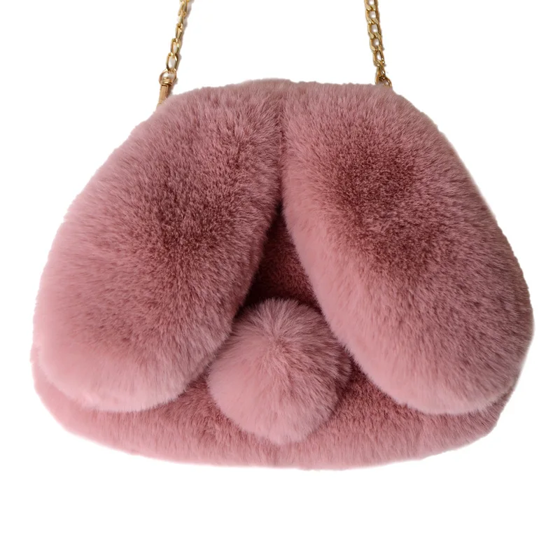 

FREE SHIPPING Cute Rabbit Eared Over-the-Shoulder Bag Female Chain Plush Rabbit Bag Animal Long Ears Crossbody Bags for Women