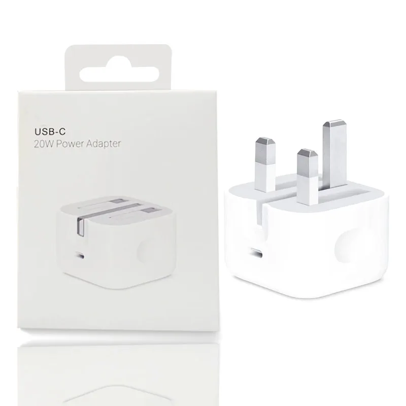

Original Quality UK 3 Pin 20W Charger for Apple iPhone 12 13 Pro Max PD Fast Charging USB C UK Plug Power Adapter Chargers
