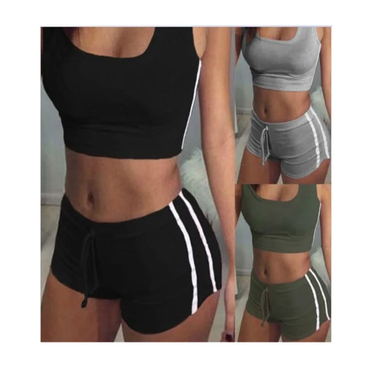 

Custom sexy sport gym 2 piece women tank top shorts set, Multi color