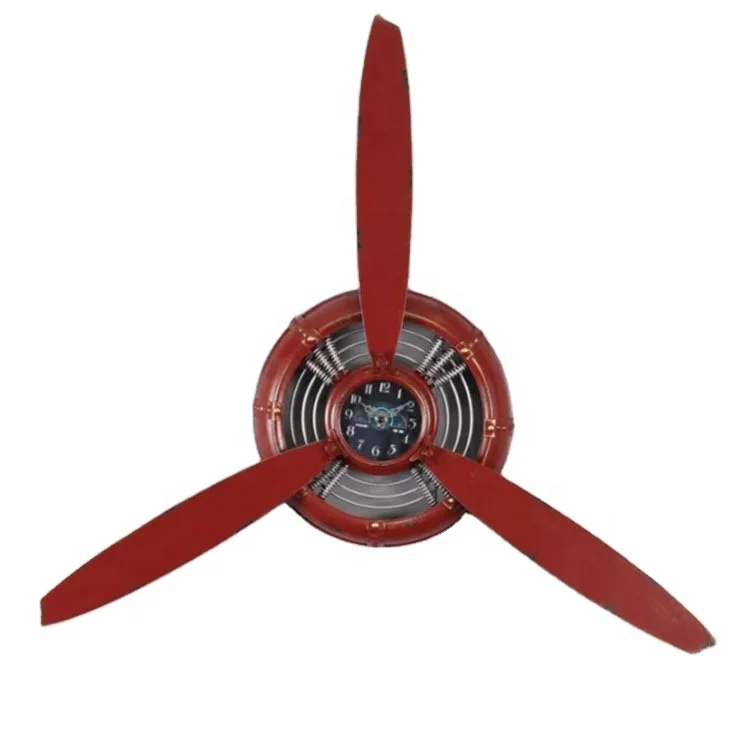 

Antique Retro Industrial Metal Iron Propeller Home Farmhouse Wall Clock Decor, Yellow,copper,red,blue