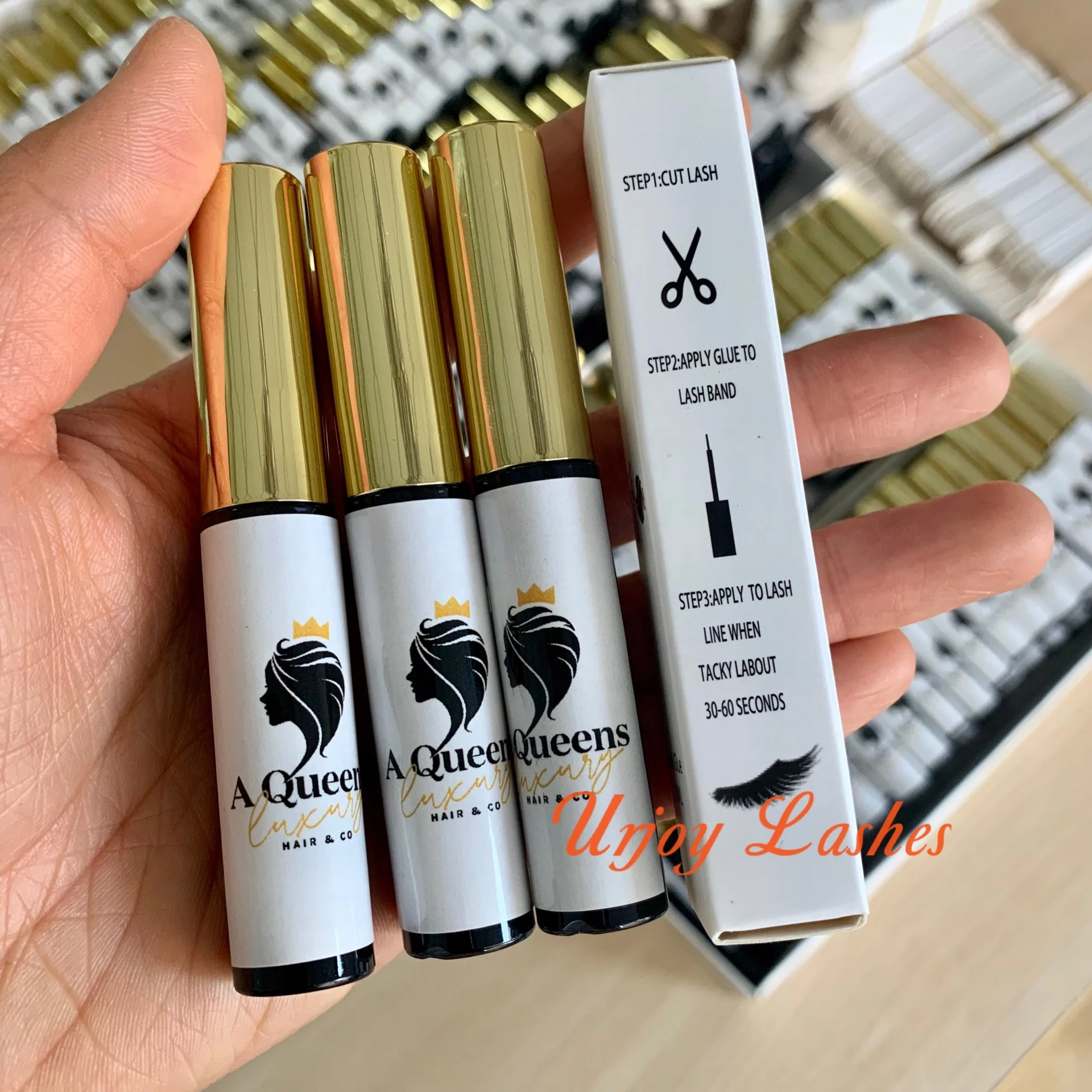 

Gold Top Professional Latex Free Vegan Waterproof Fast Drying Eyelash Glue Custom Lash Glue Box